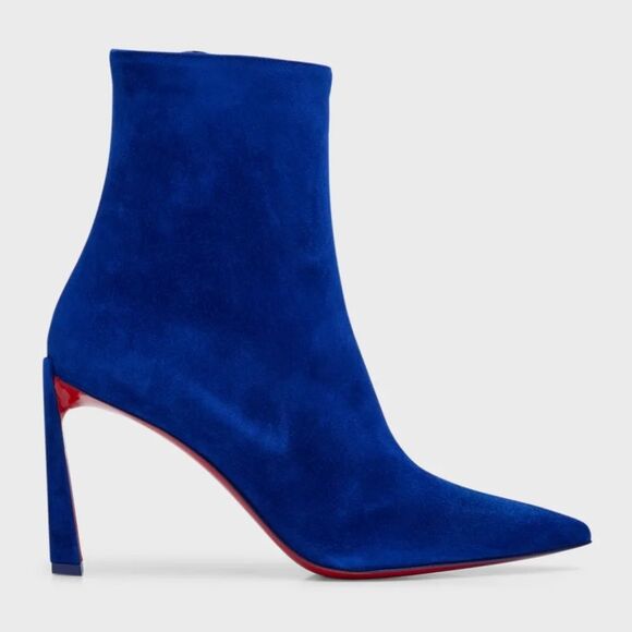 Christian Louboutin Condora Suede Blue 85 mm Stiletto Ankle Booties EU38.5 US8.5 - Picture 1 of 15